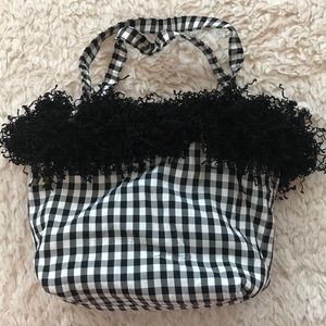 Black/ White Check Fabric Small Bag